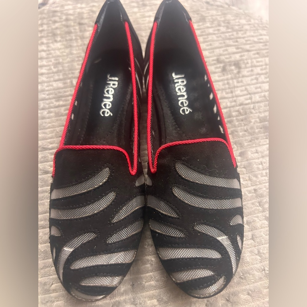 J.Renee Black Flats with Red Trim Mesh Inset